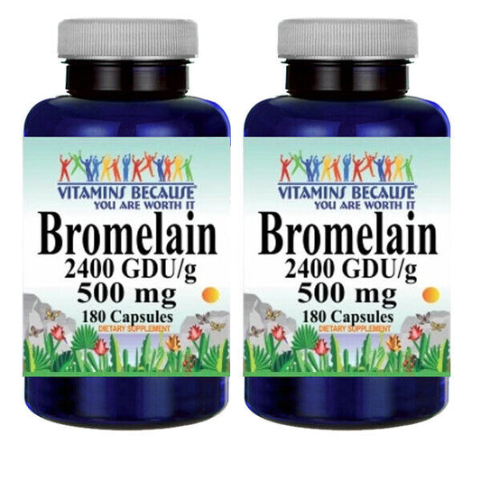 Bromelain 500mg 2400GDU per gram from Pineapple 2X180 Caps