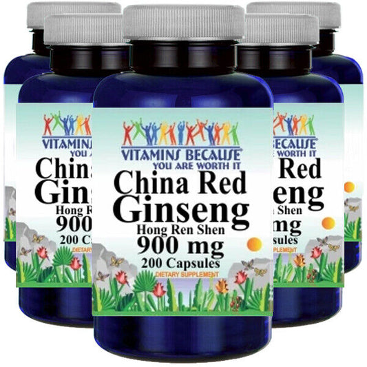 Chinese Red Panax Ginseng Root 900mg 5X200 Caps
