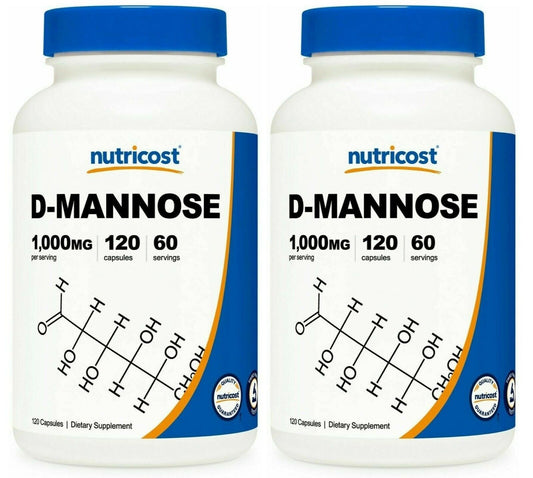 D-Mannose 1000mg Per Capsule, 2X120 Caps Nutricost D-mannose 1500mg per 3 Caps