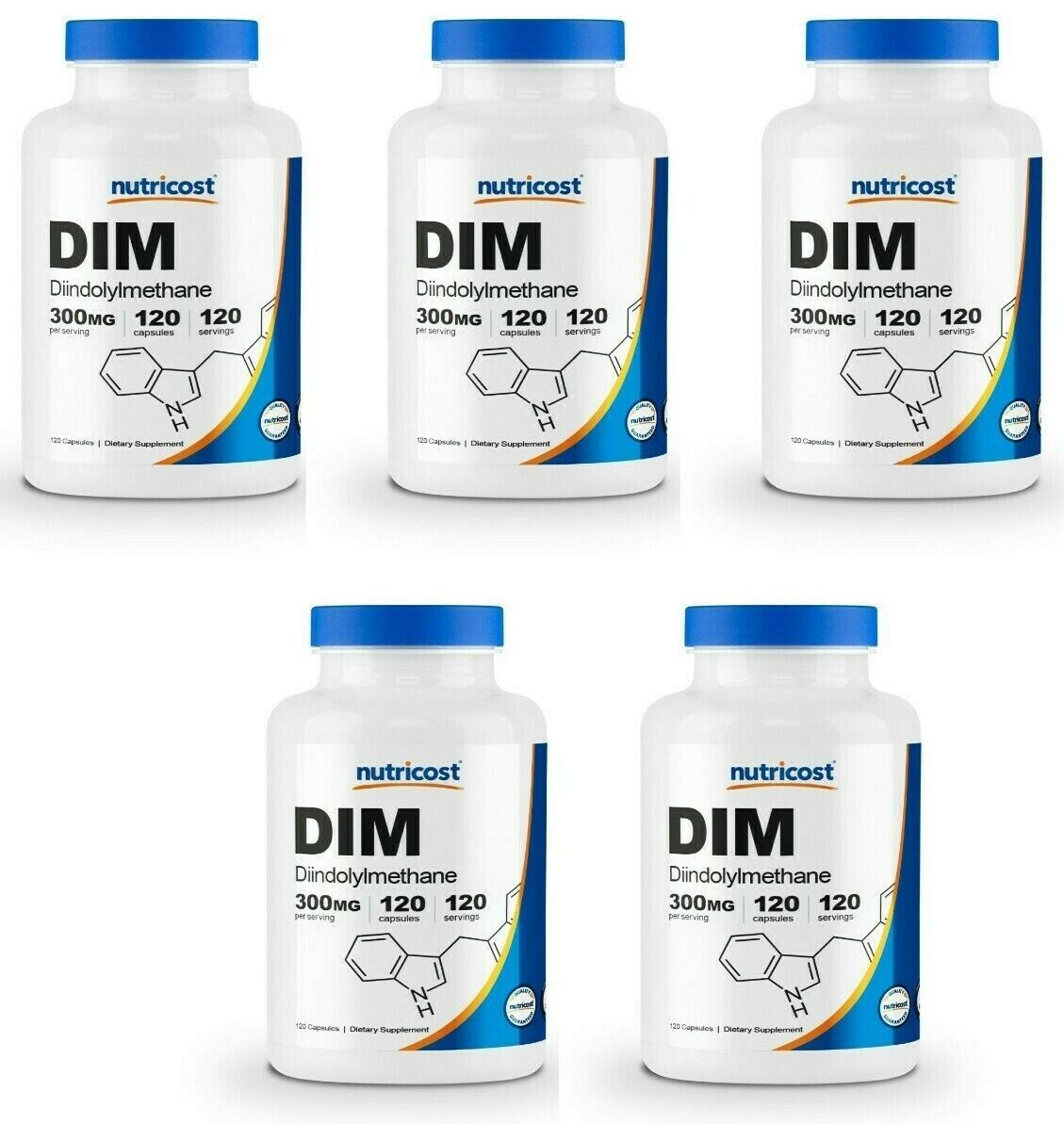 DIM 300mg Diindolylmethane 5X120 Caps with BioPerine Nutricost Broccoli NonGMO