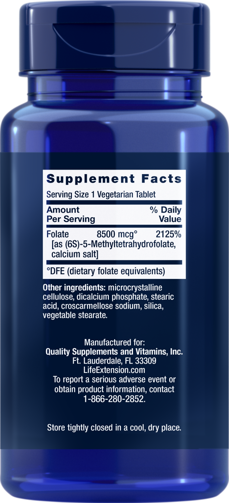 L-Methylfolate 8500mcg High Potency Optimized Folate Life Extension 30 Pills