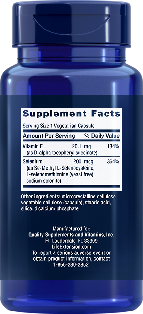 Super Selenium Complex - 200 mcg & Vitamin E - 100 Veggie Caps Life Extension