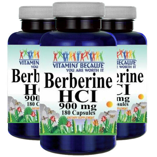 Berberine HCI 900mg/1000mg 3X180caps (Berberis Aristata) Vitamins Because