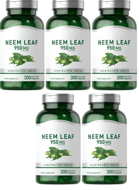 Neem Leaf Capsules 950mg 5X300 Caps Non-GMO/Gluten Free/No Preservatives Piping