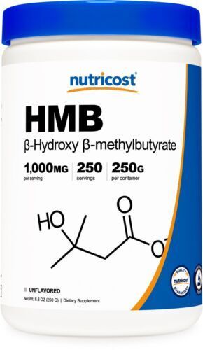 HMB 1000mg per serv Powder (Beta-Hydroxy Beta-Methylbutyric) 250Grams Nutricost