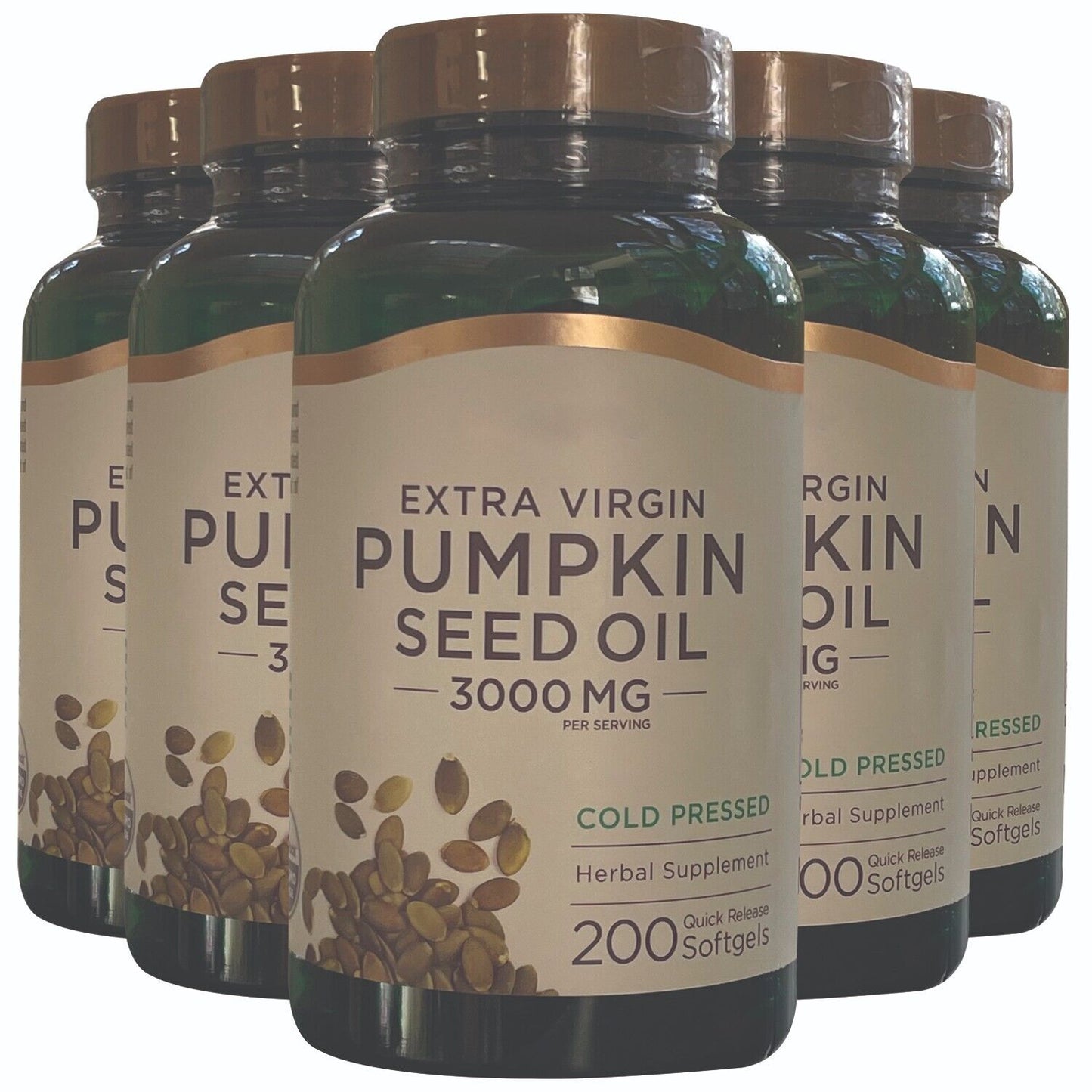 Pumpkin Seed Oil 3000mg Cold Pressed Extra Virgin Omega-6-9 Fatty Acids 5X200Gel