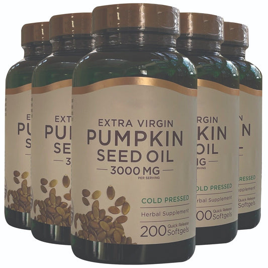 Pumpkin Seed Oil 3000mg Cold Pressed Extra Virgin Omega-6-9 Fatty Acids 5X200Gel