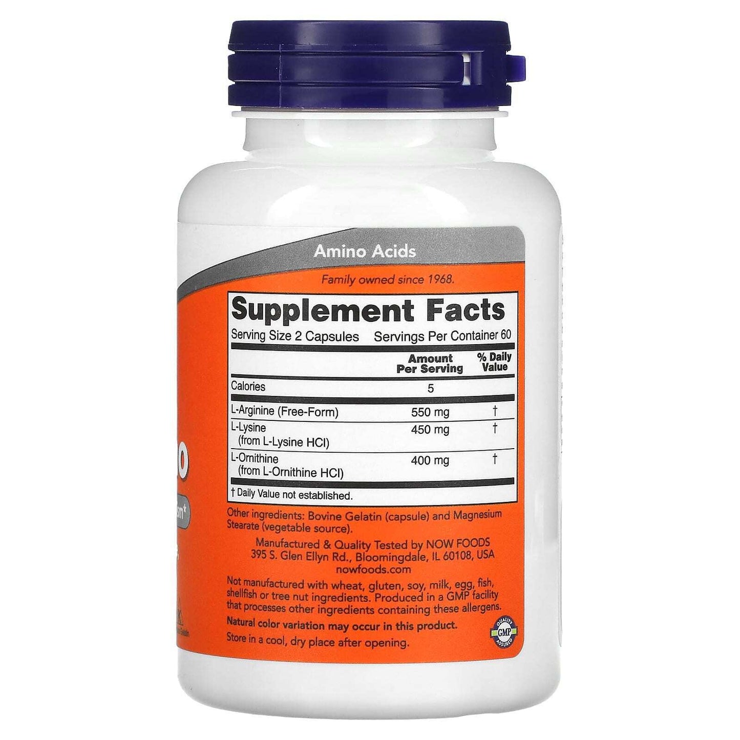 L-Arginine L-Ornithine L-Lysine Tri Amino Acids 120 Caps Now Foods Kosher