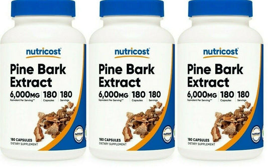 Pine Bark 6000mg 3X180Caps Extract Non-GMO/Gluten Nutricost 95% Proanthocyanidin