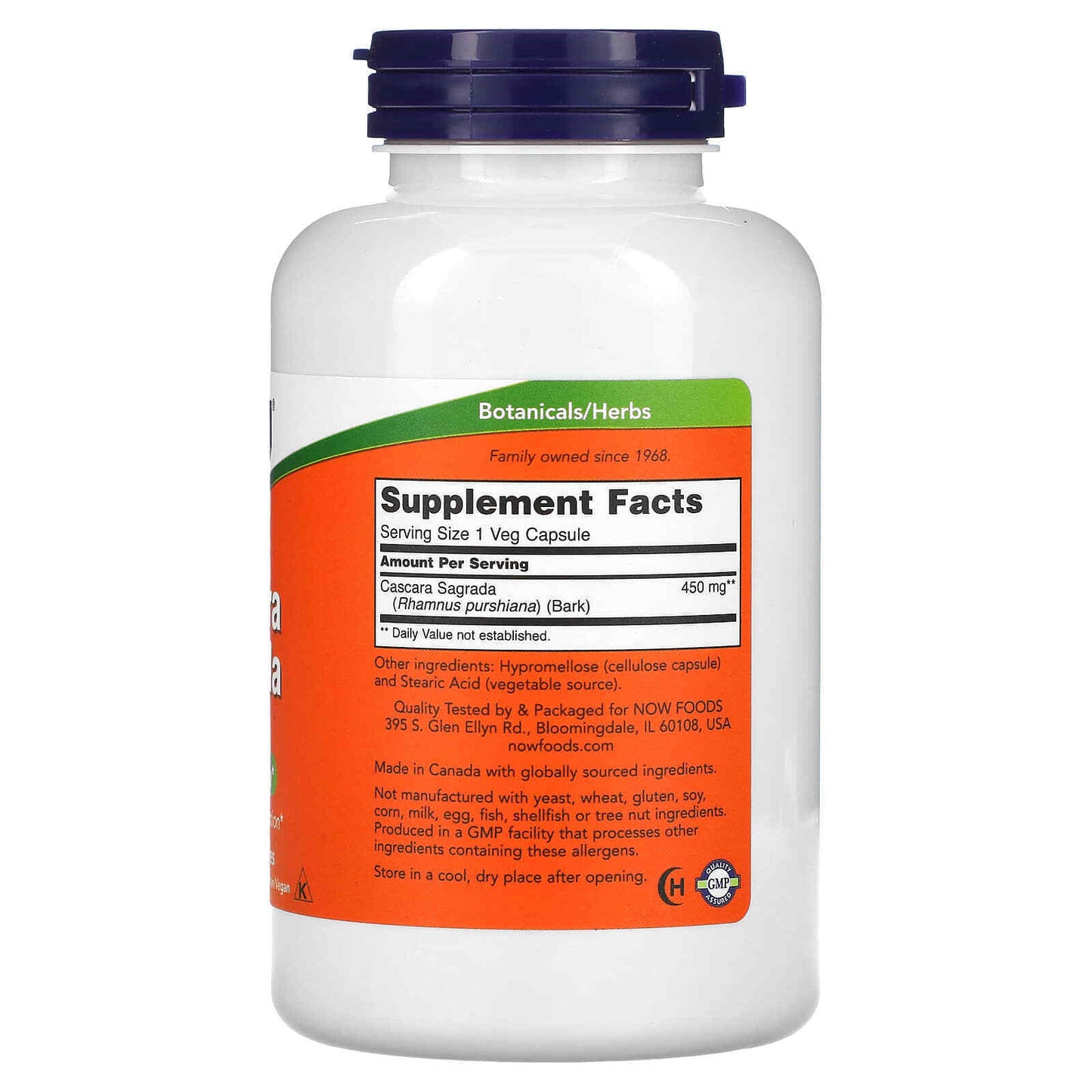 NOW Foods Cascara Sagrada, 450mg, 2X250 Caps Kosher/Rhamnus purshiana/Vegan