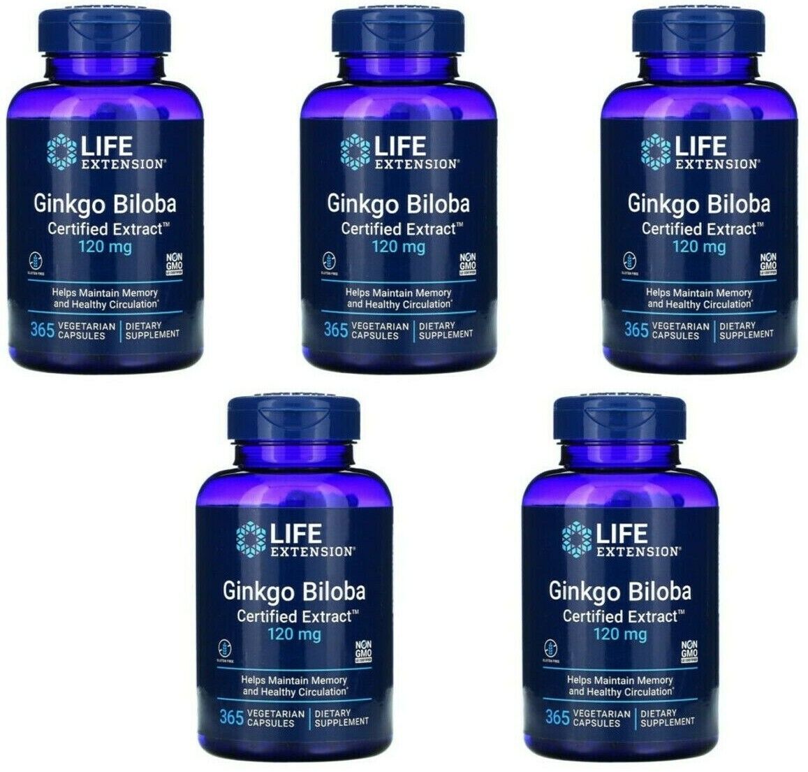 Life Extension Ginkgo Biloba 120mg Certified Extract™ – 5×365 Veggie Caps (1,825 Total) | 24% Flavone Glycosides | Memory, Focus & Brain Circulation