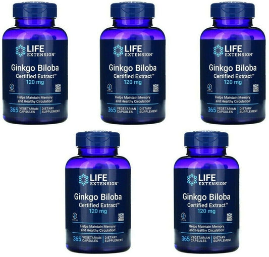 Life Extension Ginkgo Biloba 120mg Certified Extract™ – 5×365 Veggie Caps (1,825 Total) | 24% Flavone Glycosides | Memory, Focus & Brain Circulation