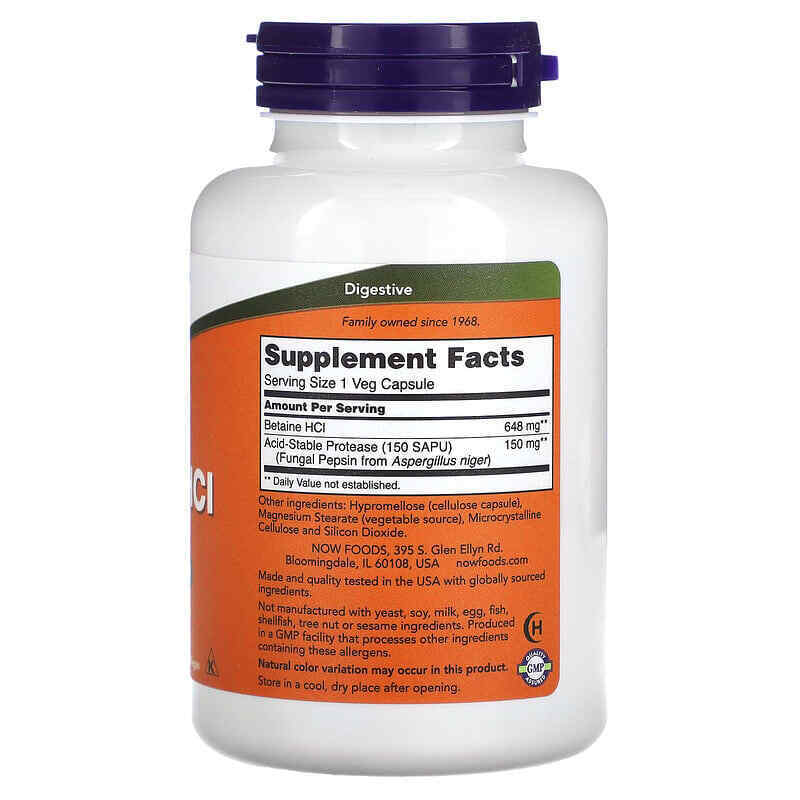 NOW Foods BETAINE HCL 648mg Pepsin 5X120 Cap Hydrochloride HCI Digestive Enzyme