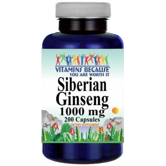 Siberian Ginseng 1000mg 200 Caps Eleutherococcus senticosus (root) Eleuthero