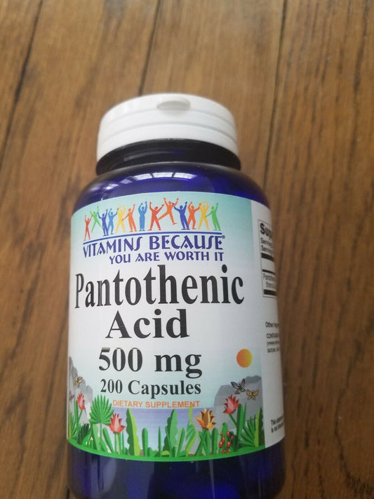 Pantothenic Acid (Vitamin B5) 500mg, 200 Caps d-Calcium Pantothenate