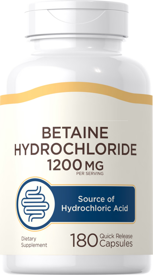 Betaine HCl  1200mg  180 Caps Betaine Hydrochloride Non GMO/No Gluten