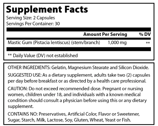 Amazing Nutrition Formulas Mastic Gum 1000Mg 60Caps Pistacia Lentiscus stem/leaf