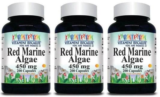 Red Marine Algae 450mg 3X200Caps Non-GMO & Gluten Free Red Seaweed 900mg per 2