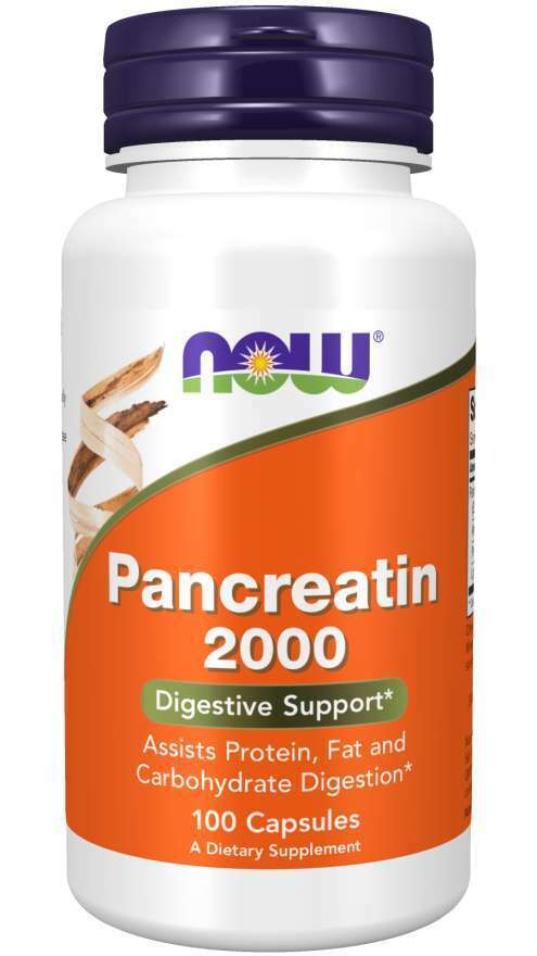 NOW Foods Pancreatin 2000mg 100Caps Amylase 50,000/Protease 50,000/Lipase 4,000