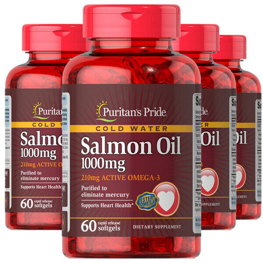 Puritan's Pride 4X60 or 2X120 Omega-3 Salmon Fish Oil 1000 mg - NO MERCURY - USA
