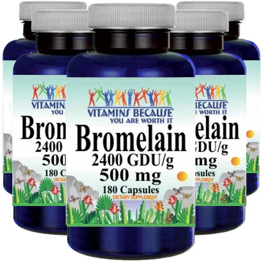 Bromelain 500mg 2400GDU per gram from Pineapple 5X180 Caps