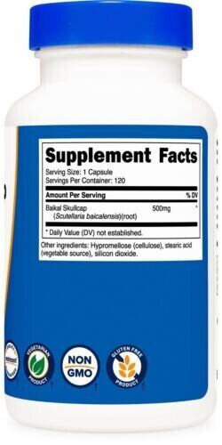 Baikal Chinese Skullcap 500mg 120 Vegetarian Caps Gluten Free/Non-GMO Nutricost