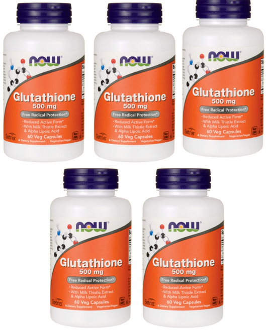 Now Foods GLUTATHIONE 500mg 5X60Caps L-Glutathione/Alpha Lipoc Acid ALA Kosher