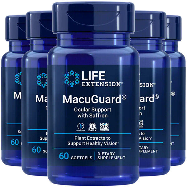 Life Extension MacuGuard Ocular Support with Saffron 5X60 Softgels | Zeaxanthin C3G | Macular & Night Vision