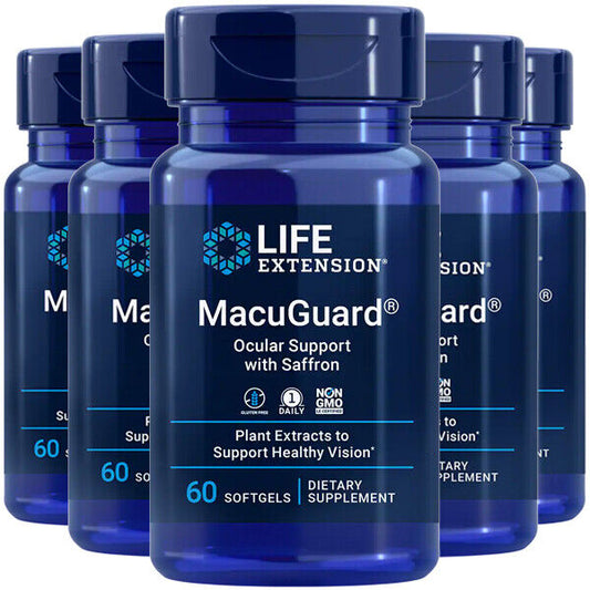 Life Extension MacuGuard Ocular Support with Saffron 5X60 Softgels | Zeaxanthin C3G | Macular & Night Vision