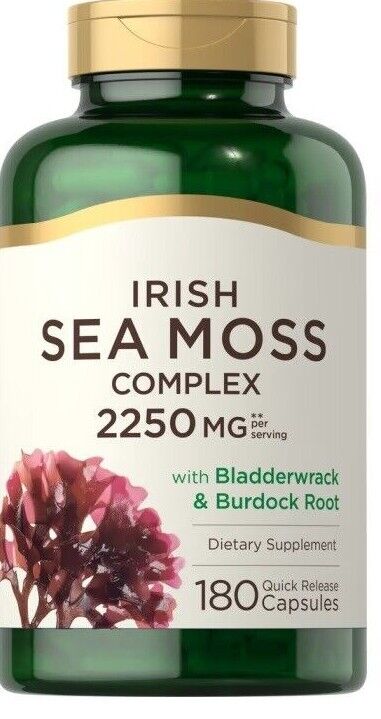 Irish Sea Moss Capsules 2250mg 180 Caps Bladderwrack/Burdock/Algae Non GMO
