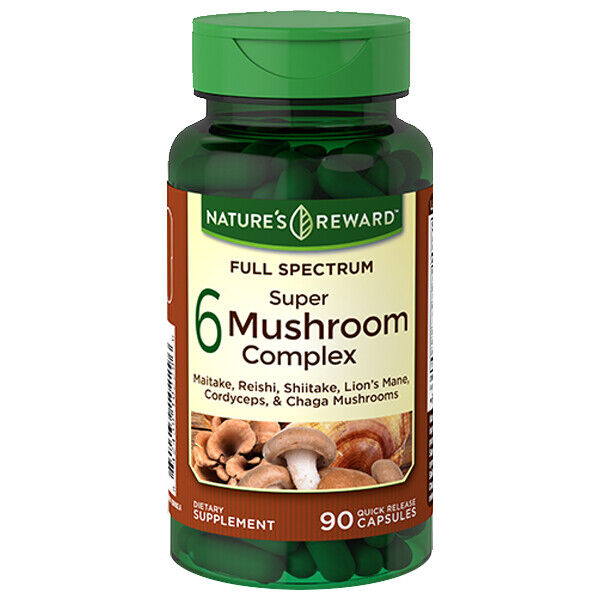 Super 6-Mushroom Complex 60 Caps Lions Mane Cordyceps Shiitake Reishi Chaga