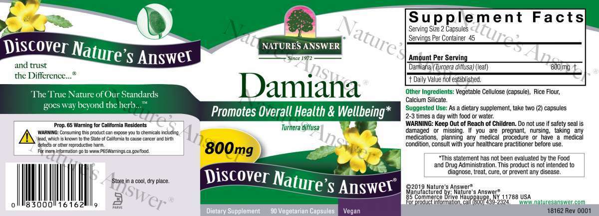 Damiana Leaf 800mg 2X90 Vegetarian Capsules Nature's Answer Turnera diffusa