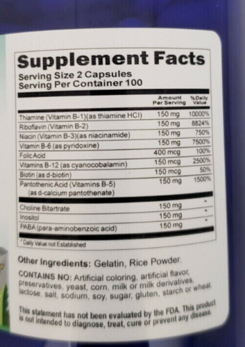 Vitamin B - 150 Complex Supreme Triple Strength 2X200 Caps Inositol/Choline