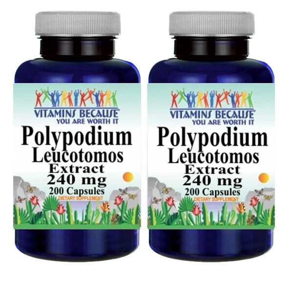 Polypodium Leucotomos Extract 240mg 2X200 Capsules | Vitamins Because | Skin UV & Antioxidant Support