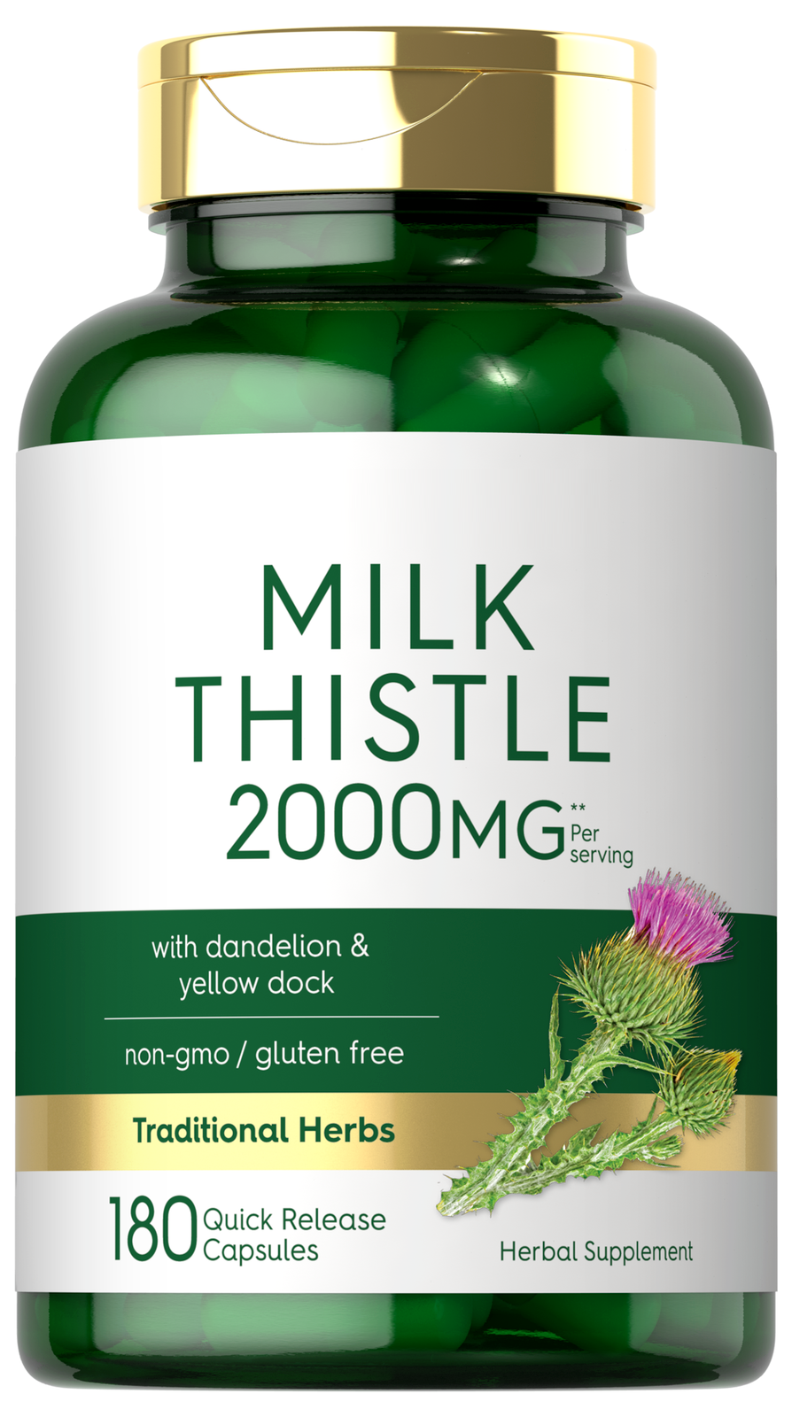 Milk Thistle, Dandelion & Yellow Dock 2000mg 180 Pills Non GMO/Gluten Free