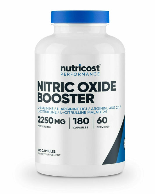 Nitric Oxide Booster 750mg 180Caps L-Argining/AKG/L-Citrulline/Malate Nutricost