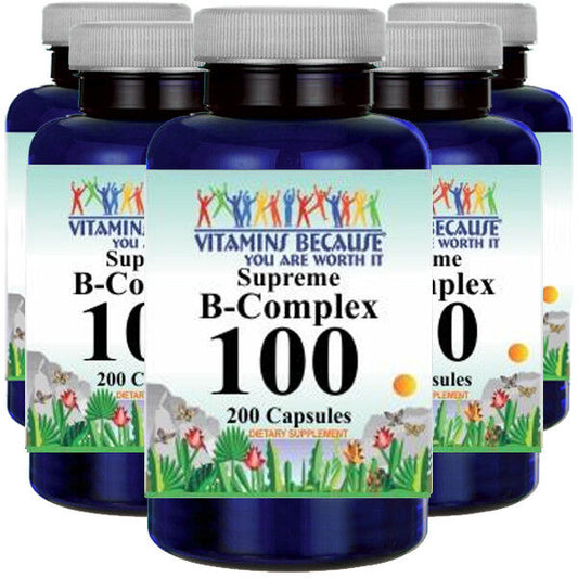 B-100 Vitamin Complex 800MG B1 B2 B3 B12 PABA Inositol 5X200 Caps - Time Release