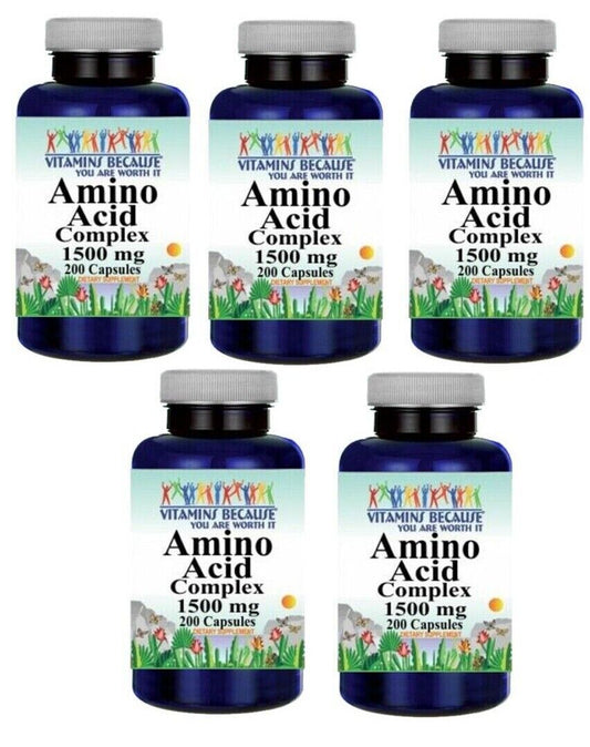 Amino Acid Complex 1500mg 13 ESSENTIAL AMINO ACIDS 5X200 Caps L-Glutathione