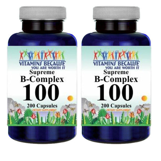 B-100 Vitamin Complex 800MG B1 B2 B3 B12 PABA Inositol 2X200 Caps - Time Release