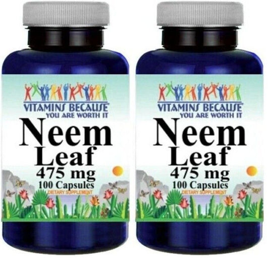 Neem Leaf 475mg Blood Sugar Support 2X100 Caps Neem 950mg per 2 Caps Azadirachta