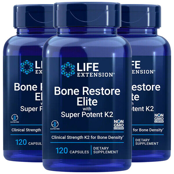 Life Extension Bone Restore Elite with Super Potent K2 – 3x120 Caps | MK-4 45,000mcg