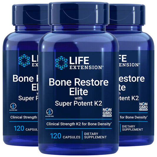 Life Extension Bone Restore Elite with Super Potent K2 – 3x120 Caps | MK-4 45,000mcg