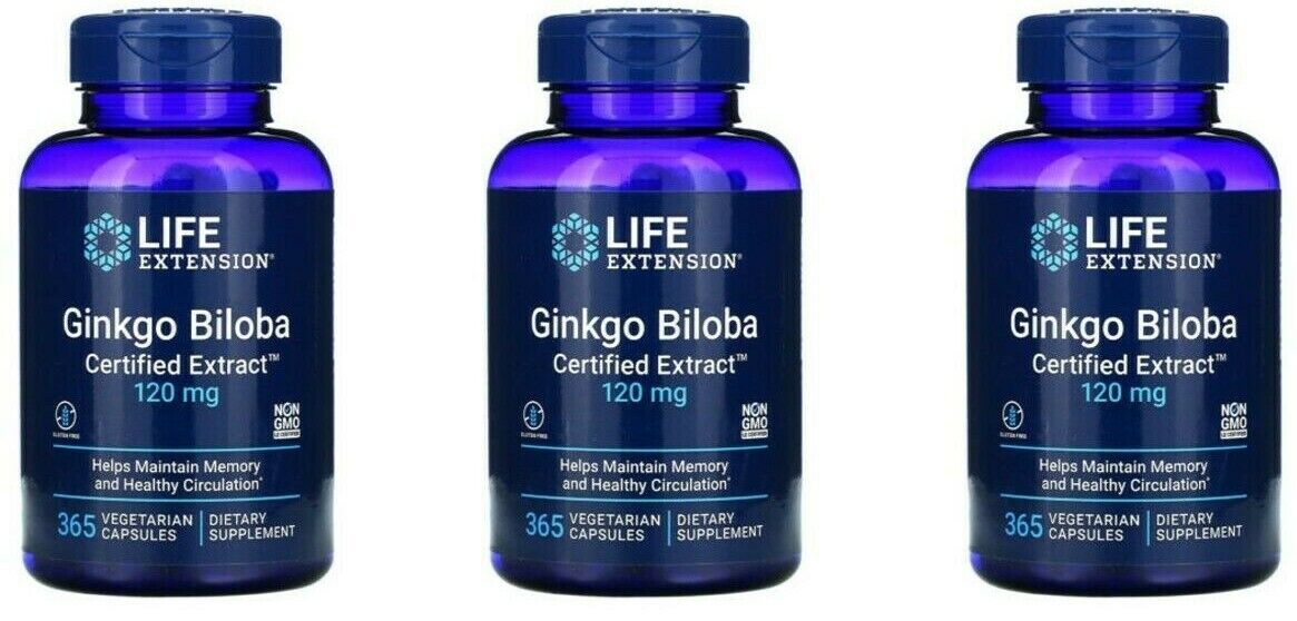 Life Extension Ginkgo Biloba 120mg Certified Extract™ – 3×365 Veggie Caps (1,095 Total) | 24% Flavone Glycosides | Memory, Focus & Brain Circulation