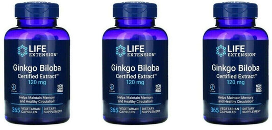 Life Extension Ginkgo Biloba 120mg Certified Extract™ – 3×365 Veggie Caps (1,095 Total) | 24% Flavone Glycosides | Memory, Focus & Brain Circulation