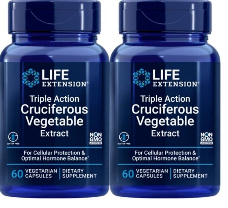 Life Extension Triple Action Cruciferous Vegetable Extract 2X60 Caps | DIM I3C Sulforaphane | Hormone & Cell Support