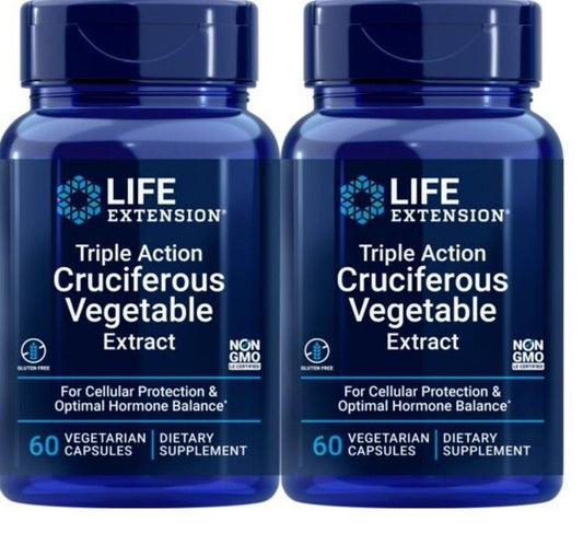 Life Extension Triple Action Cruciferous Vegetable Extract 2X60 Caps | DIM I3C Sulforaphane | Hormone & Cell Support