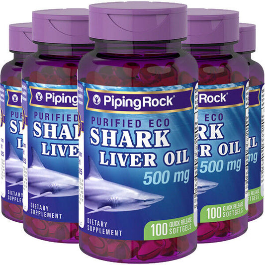 Piping Rock Eco Shark Liver Oil 500 mg/Squalene/Alkoxyglycerols 5X100 Softgels