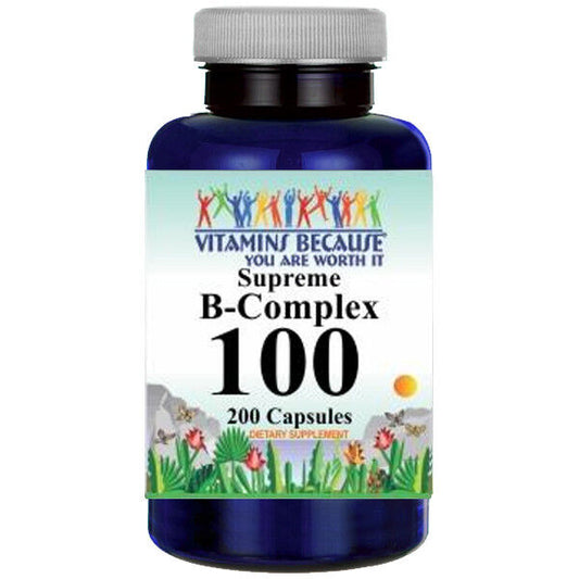 B-100 Vitamin Complex 800MG B1 B2 B3 B12 PABA Inositol 200 Caps - Time Release