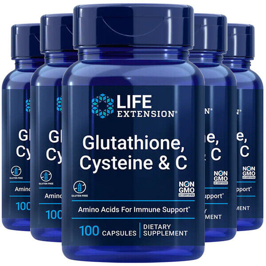 Life Extension L-Glutathione, Cysteine & Vitamin C – 5×100 Caps (500 Total) | Setria® Glutathione | Triple-Action Antioxidant & Liver Support