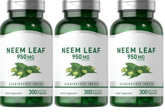 Neem Leaf Capsules 950mg 3X300 Caps Non-GMO/Gluten Free/No Preservatives Piping